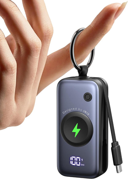 INIU 20W SnapGo Power Bank, 5000mAh Mini Portable Charger for Apple Watch 20W Fast Charging, Travel Keychain, Built-in USB-C Cable, Flight-Safe, Battery Pack for Apple Watch, iPhone 18 17 etc