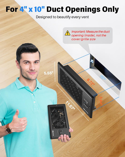 Register Booster Fan | 4 x 10 Floor Vent Fan with Temperature Sensor & Remote Control