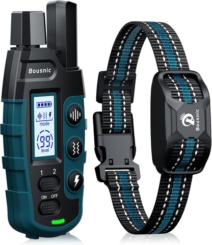 Bousnic Dog Shock Collar - 3300Ft Dog Training Collar with Remote for 5-120lbs Small Medium Large Dogs Rechargeable Waterproof e Collar with Beep (1-8), Vibration(1-16), Safe Shock(1-99) Modes (Blue)