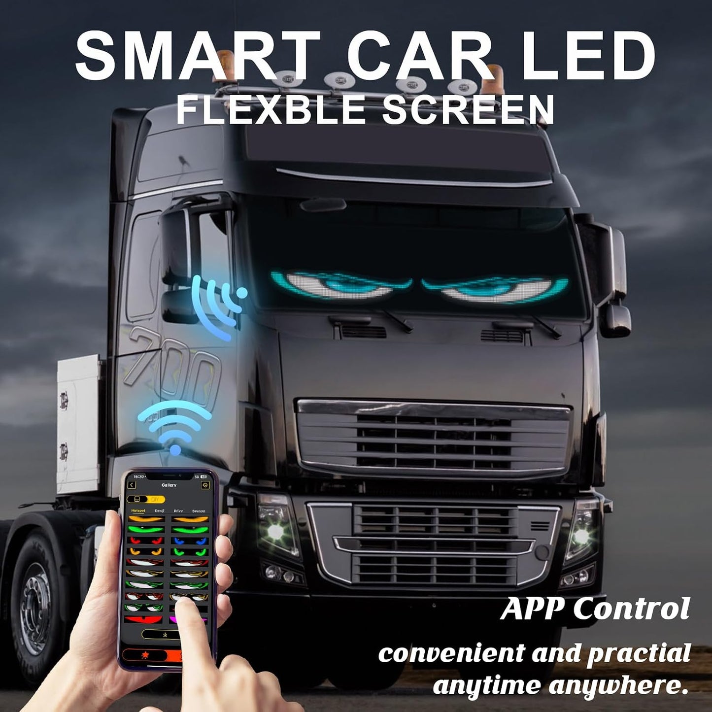 Devil's Eye:23.42"x4.72" Programmable ojos led para carro Windshield Display for Sedans, SUVs & Medium Trucks - USB-Powered LED Matrix Panel, Remote/App Control, Custom Car