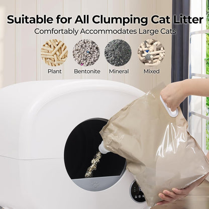 Fsitego Self Cleaning Cat Litter Box: Extra Large Automatic Litter Box for Multiple Cats, Odor-Free, App-Controlled, Ambient Light Waste Disposal