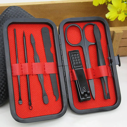 Manicure Set Nail Clippers Pedicure Kit -7PCS Stainless Steel Manicure Kit, Professional Grooming Kits, Nail Care Tools with Luxurious Travel Leather Case Gift Box (7, Black)