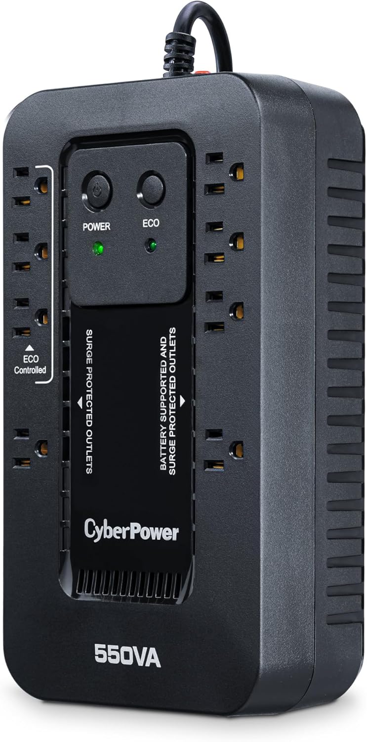 CyberPower EC850LCD Ecologic Battery Backup & Surge Protector UPS System, 850VA/510W, 12 Outlets, ECO Mode, Compact, Uninterruptible Power Supply