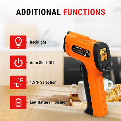 ThermoPro TP30 Infrared Thermometer Gun, Non Contact Temperature Gun with Adjustable Emissivity, Laser Thermometer Gun for Cooking, Pizza Oven, Griddle, Engine, HVAC -58°F ~1022°F (Not for Human)