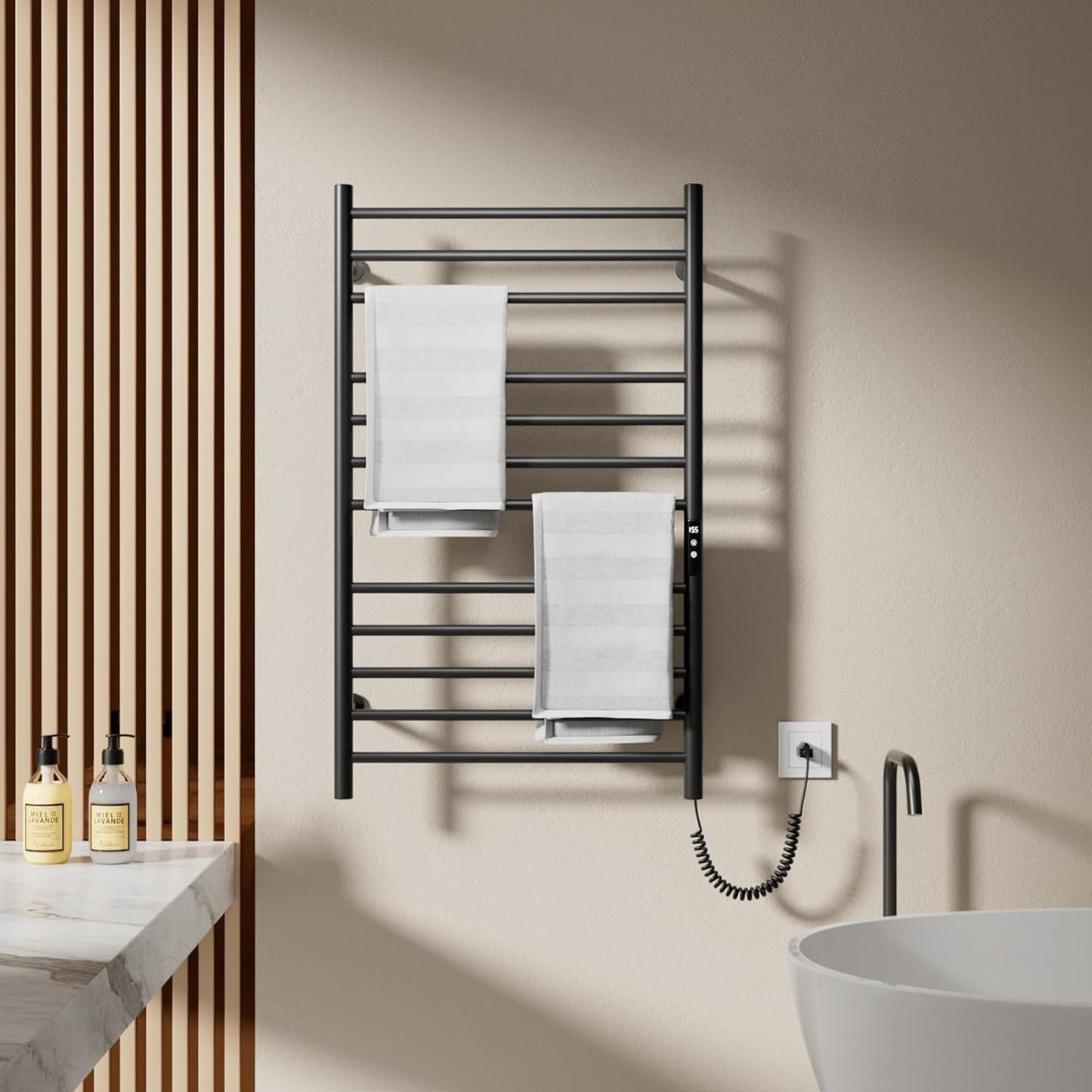 POPFLY Heated Towel Rack, Wall Mounted Electric Hot Towel Warmer, 4-Bar 304 Stainless Steel Small Heated Towel Warmer Rack for Bathroom with Timer and Temperature Control, Brushed