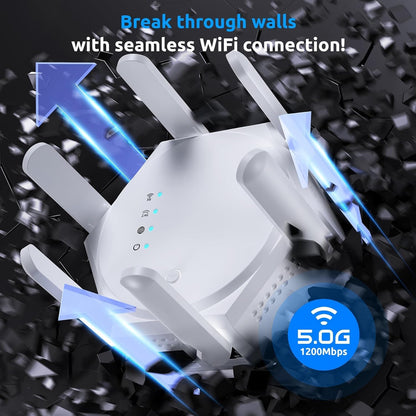 1200Mbps WiFi Extender,WiFi Repeater, WiFi Booster, Covers Up to 12880 Sq.ft and 60 Devices, Internet Booster,Dual Band 5.8GHz&2.4GHz with Ethernet Port for Large Home Office