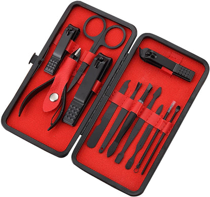 Manicure Set Nail Clippers Pedicure Kit -7PCS Stainless Steel Manicure Kit, Professional Grooming Kits, Nail Care Tools with Luxurious Travel Leather Case Gift Box (7, Black)