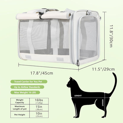 Le city Cat Carrier and Dog Carrier is Designed for Pets Weighing up to 16 lbs.Soft-Sided,Durable and Collapsible Travel Carrier,Breathable Mesh for Ventilation,Adjustable Shoulder Strap for Comfort