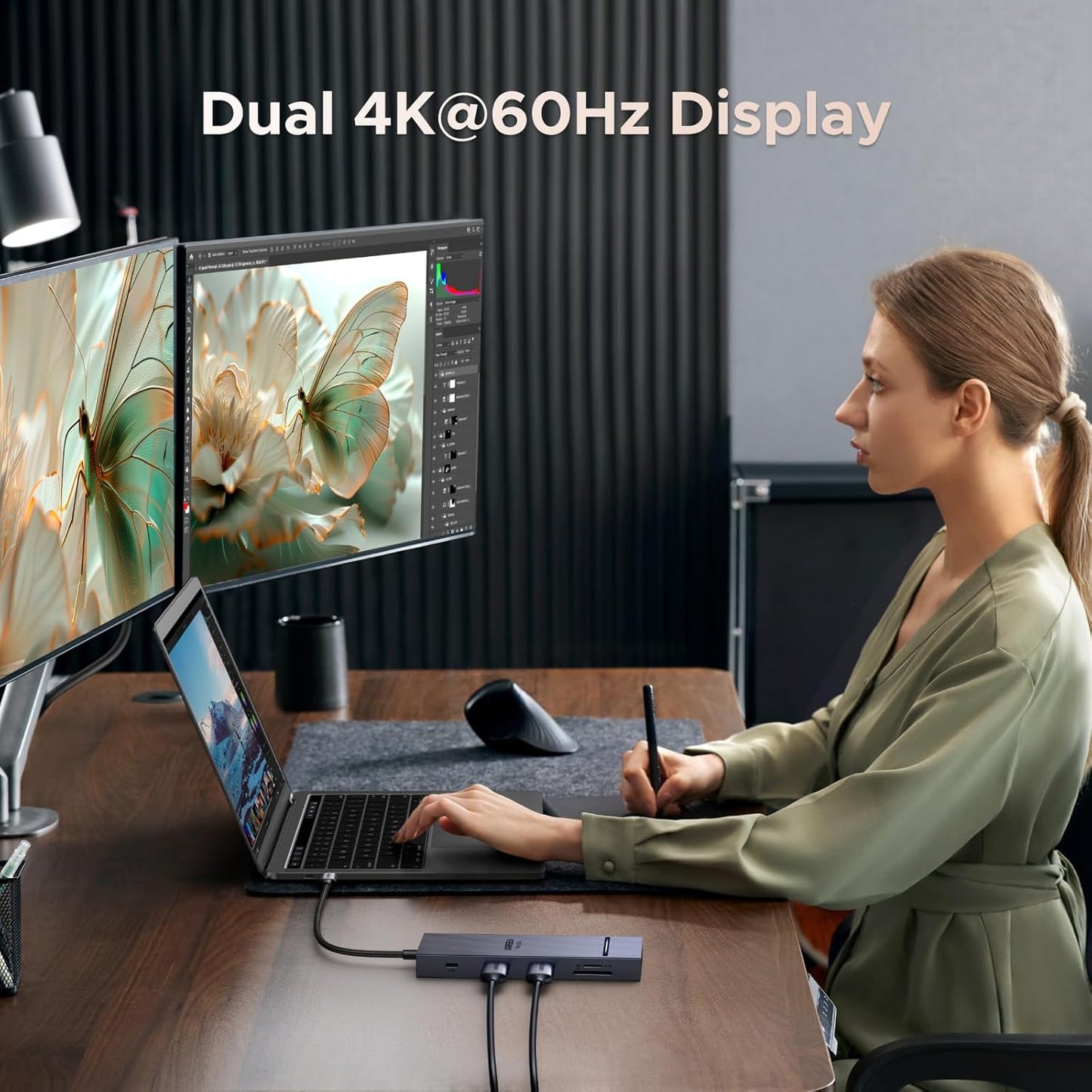 UGREEN Revodok Pro 2102, 10 in 1 Docking Station Dual 4K@60hz Monitor, USB C Hub with Dual HDMI, USB A&C 10G Hub, SD/TF Card Reader, PD 100W Charging, Gigabit Ethernet Port for Laptops