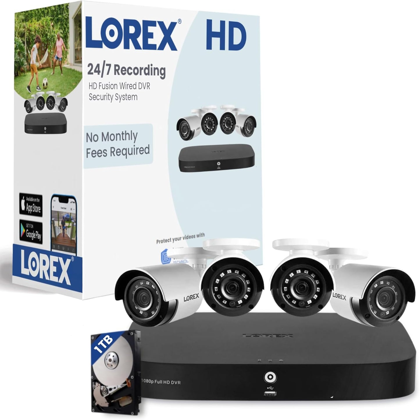 Lorex 1080p HD Security Camera System with 1TB DVR – 8 Channel Security System with 4 2MP Metal Bullet Cameras – Smart Motion Detection, IR Night Vision, Weatherproof – Indoor & Outdoor Surveillance
