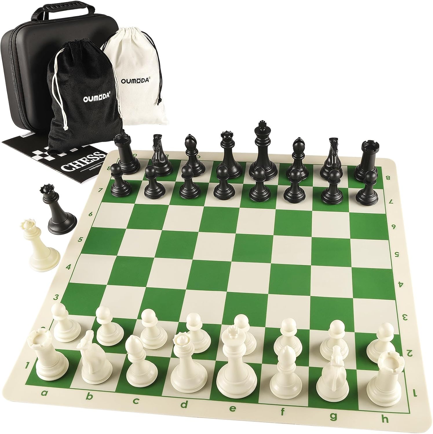 Oumoda 4" King Weighted Folding Chess Set – 20" Silicone Chess Board with 2.2" Squares, Staunton-Style Pieces, 2 Extra Queens & Carrying Case – Tournament-Ready Strategy Game for Adults & Kids - PuriLite