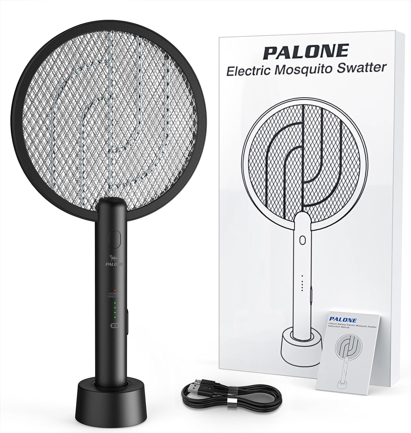 PALONE Bug Zapper Racket, 4000V Electric Fly Swatter, 2 in 1 Electric Zapper with USB Rechargeable, Fly Zapper for Kitchen, Home, Garden