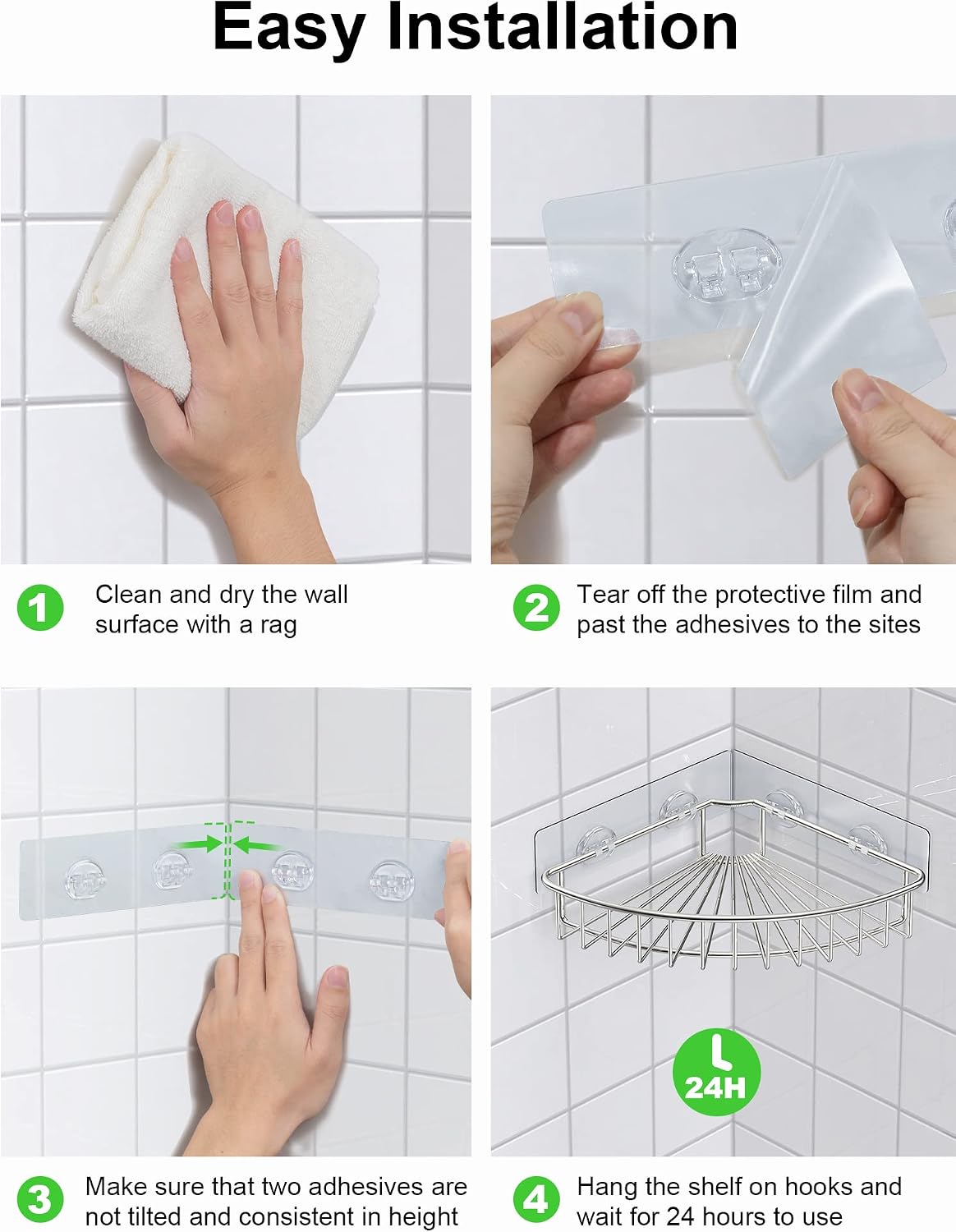 SMARTAKE 2-Pack Corner Shower Caddy, SUS304 Stainless Steel, Wall Mounted Bathroom Shelf with Adhesive, Storage Organizer for Toilet, Dorm and Kitchen (Silver)