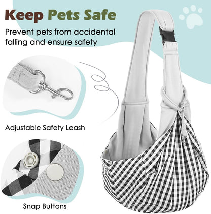 Pawaboo Small Dog Sling Carrier, Reversible Hands Free Dog Sling Carrier for Small Dogs and Cats, Puppy Sling Carrier with Adjustable Strap Buckle & Safety Harness, Puppy Essentials, Grey