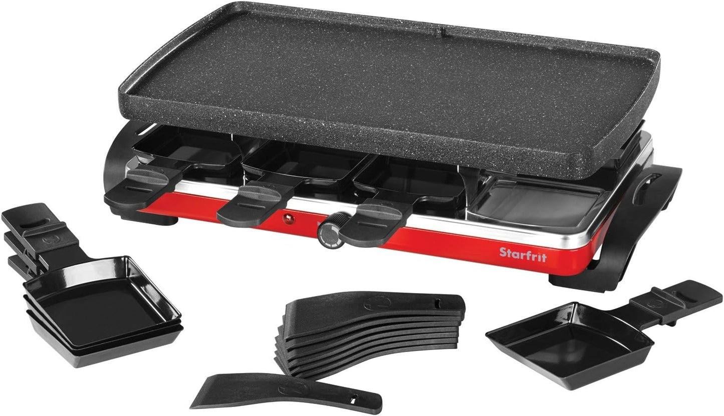 Starfrit The Rock Electric Raclette - 8 Person Party Grill - 8 Spatulas - Reversible Plate - 1500W