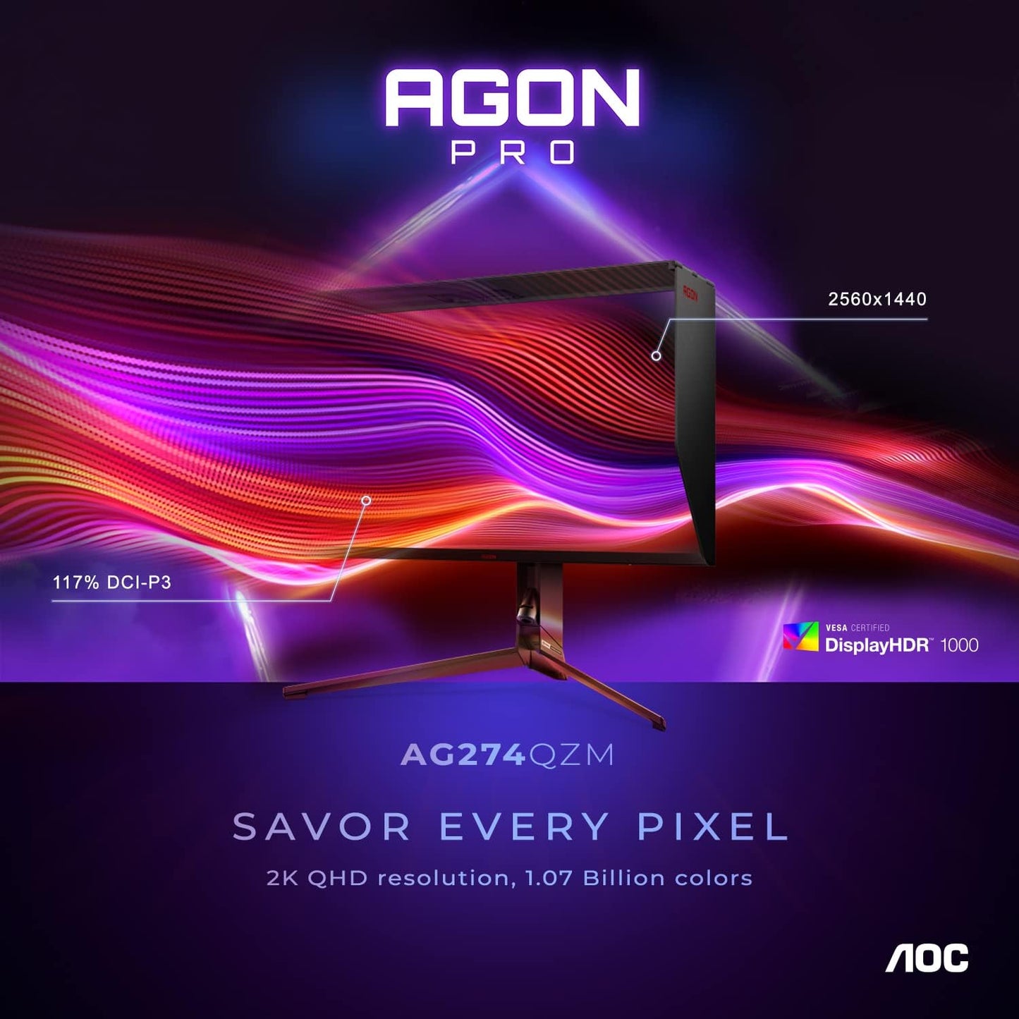 AOC Q27G3XMN 27" 2K QHD Gaming Monitor, 2560x1440, Mini LED, 180Hz, HDMI 2.0 x 1, DisplayPort 1.4 x1, Adaptive Sync, Xbox/PS5/Switch Ready, 3-Year Zero-Bright-dot