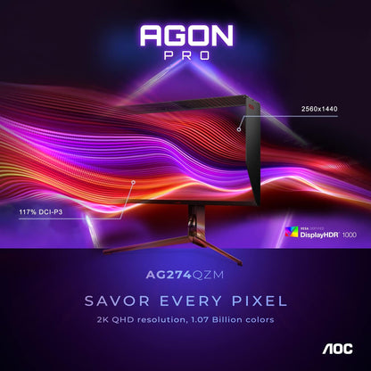 AOC Q27G3XMN 27" 2K QHD Gaming Monitor, 2560x1440, Mini LED, 180Hz, HDMI 2.0 x 1, DisplayPort 1.4 x1, Adaptive Sync, Xbox/PS5/Switch Ready, 3-Year Zero-Bright-dot