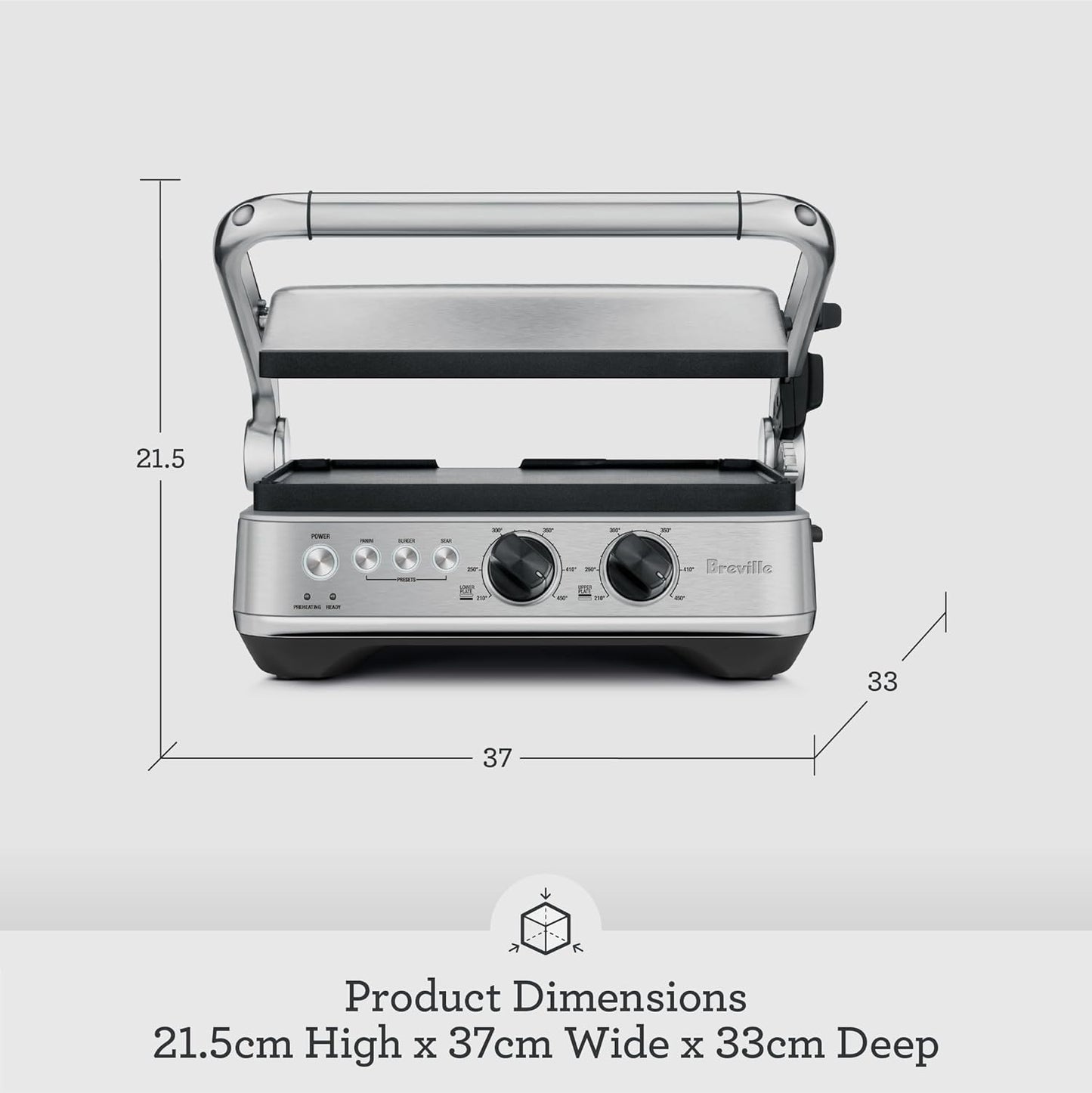 Breville BGR700BSS1BCA1 The Sear and Press Open Flat Grill, 10x12, Silver
