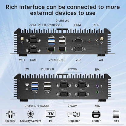 Kinupute Industrial Mini PC, Fanless Desktop Computer Core i7-1165G7 2.8-4.7GHz, Windows 11 Pro, 16G DDR4 RAM, 256G SSD, VGA/HDMI 4K@60Hz, 2x2.5G LAN Ports, 6xCOM RS232, 4G Module, WiFi6/BT5.1