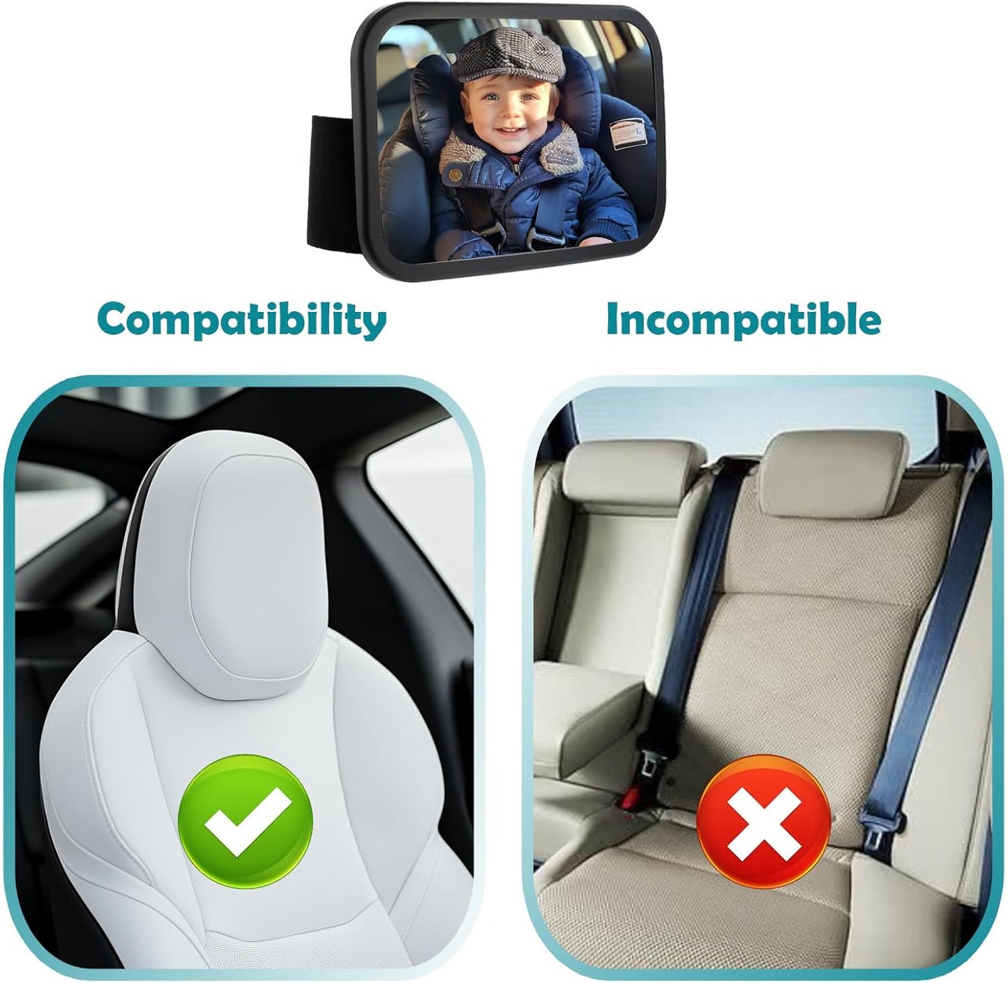 Funbliss Baby Car Mirror for Rear Facing Seat,360° Rotation, Safety CertifiedShatterproof Acrylic Glass, Clear Wide View,Infant Car Mirror for Car Seat Rear Facing,Baby Vehicle Mirror