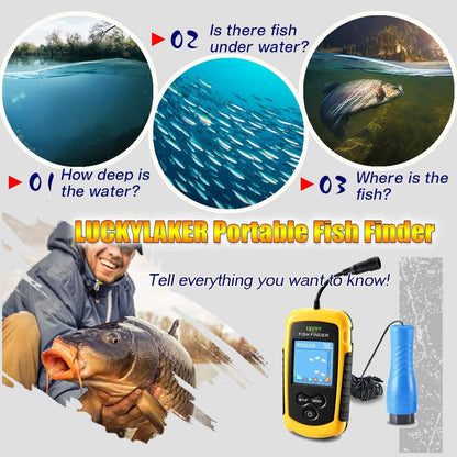 LUCKYLAKER Ice Portable Fishing Fish Finder Wired Handheld Fishing Finders Kayak Sonar Sensor Fish Finder Transducer Depth Finder LCD Monitor for Boat Canoe