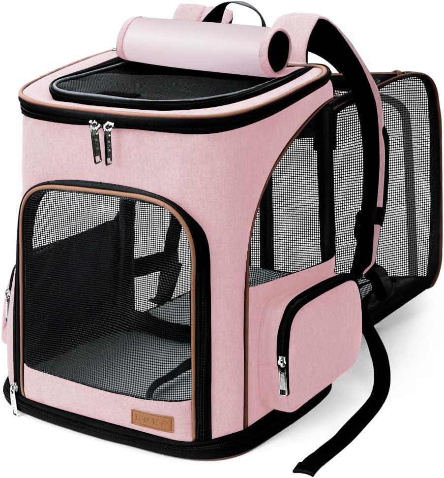 Lekesky Cat Backpack Expandable Dog Carrier Backpack Airline Approved Pet Backpack Carrier for Cats, Small Dogs, Puppies Under 13 Lbs, Grey