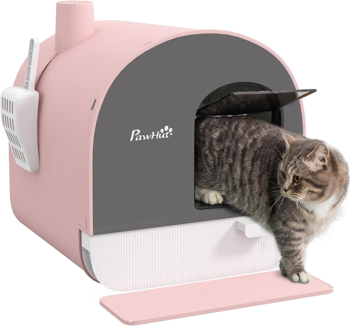 PawHut Large Cat Litter Box with Lid, Enclosed Kitty Litter Box with Slide-Out Tray, Scoop, Filter, Green