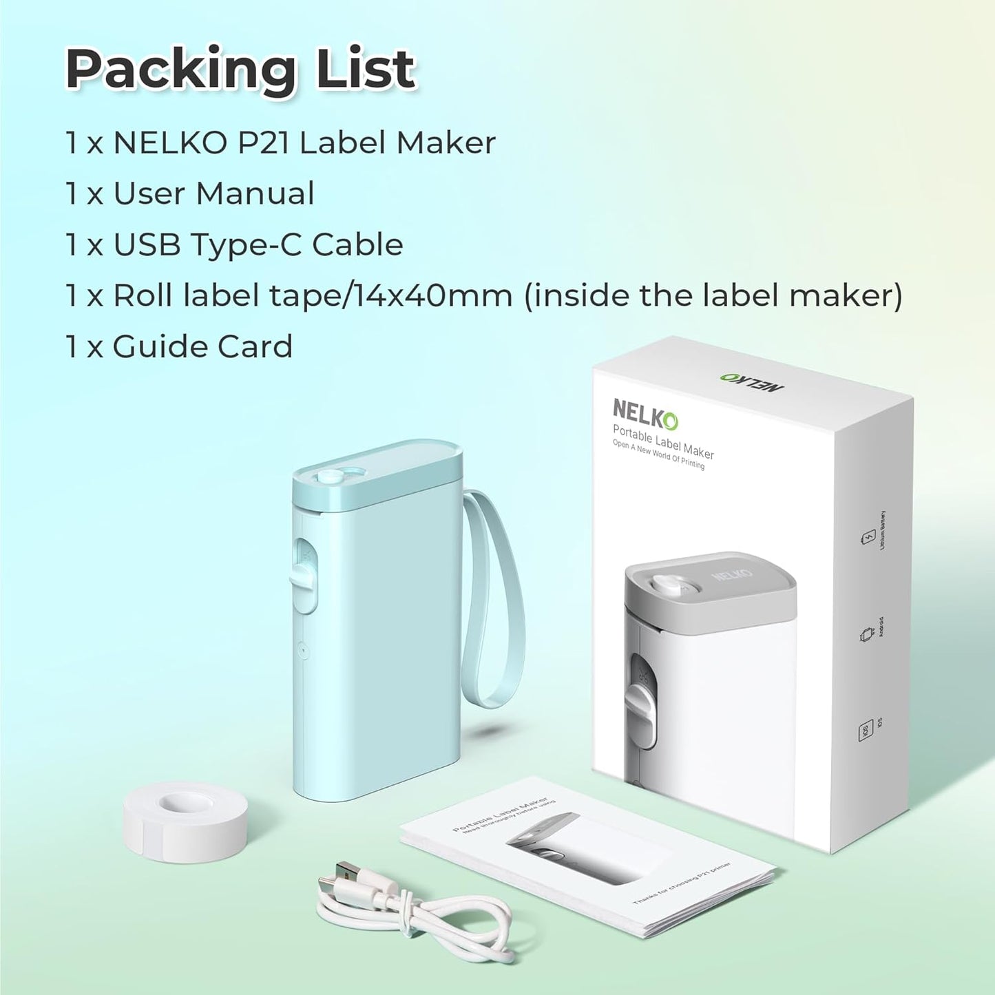 Nelko Label Maker Machine with Tape, P21 Portable Bluetooth Label Printer, Wireless Built-in Cutter Sticker Maker Mini Label Makers with Multiple Templates for School Organizing Office Home, White