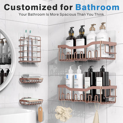 EUDELE 5-Pack Rustproof Stainless Steel Shower Caddy – No Drill Adhesive Bathroom Organizer with Large Capacity, Spacious Shower Shelves for Inside Shower, Kitchen & Home Decor Storage