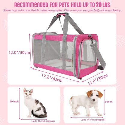 Pet Carrier for Large Cats of 20 Lbs, Collapsible Carrier Bag for Big Cat or 2 Kittens,Soft Sided Puppy Carrier with Sturdy Travel Transport Strap, Adequate Ventilation, 4 Mesh Windows (Blue)