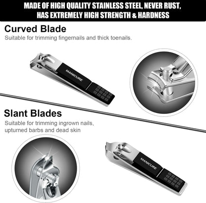 Manicure Set Professional Nail Clippers Pedicure Kit, 16 pcs Stainless Steel Nail Care Tools Grooming Kit with Luxurious Travel Leather Case for Thick Nails Men Women Gift (Black)