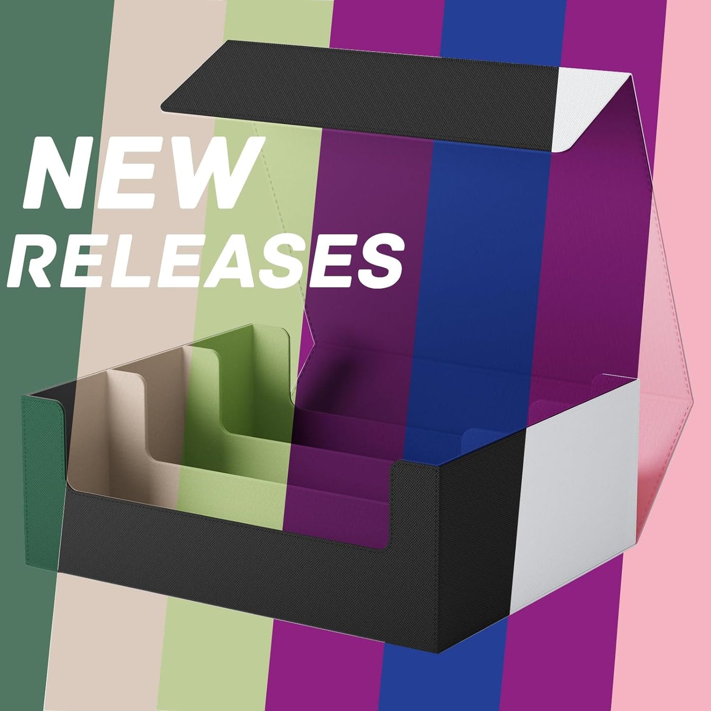 ZLCA Card Storage Box for MTG PTCG, Commander Deck Box Holds 3000+ Cards, Card Storage Case with 4 Stoppers, Card Organizer for TCG Sport Cards (Black)