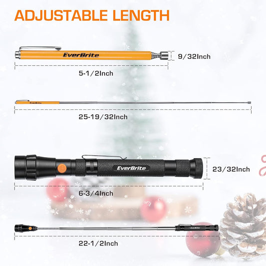 EverBrite 2-Pack Magnetic Pick Up Tool Set – Telescoping LED Magnet with 360° Swivel Head – Extensible Magnetic Retrieval Tool for Garage, Mechanic, Auto Repair & Home Use - PuriLite