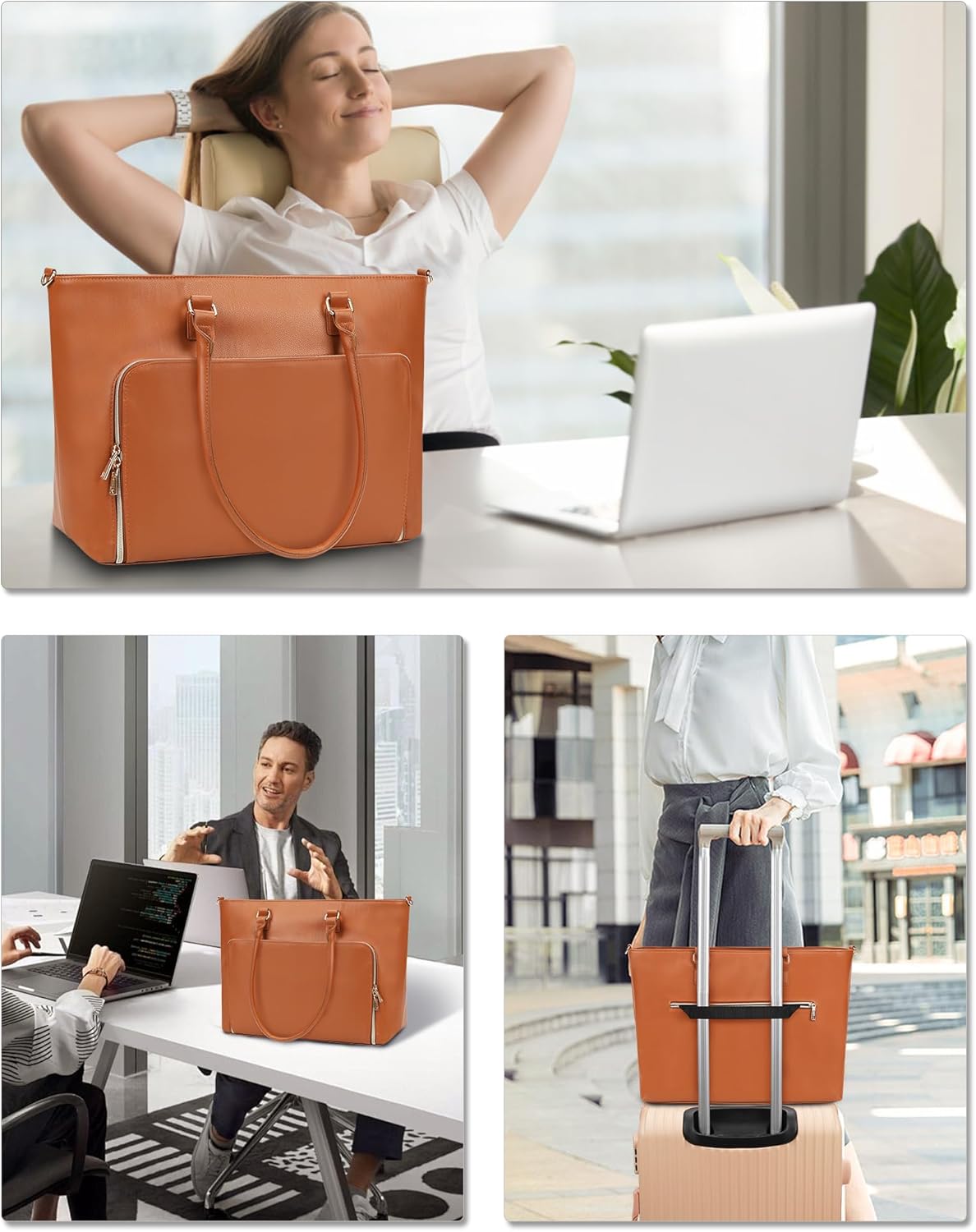 Laptop Bag for Women 17.3 Inch Laptop Tote Bag Large Work Tote Bag Waterproof Work Bag Teacher Bag with USB Charging Port Computer Tote Bag Nylon Handbag Satchel Shoulder Bag(17.3 inch, Black) - PuriLite