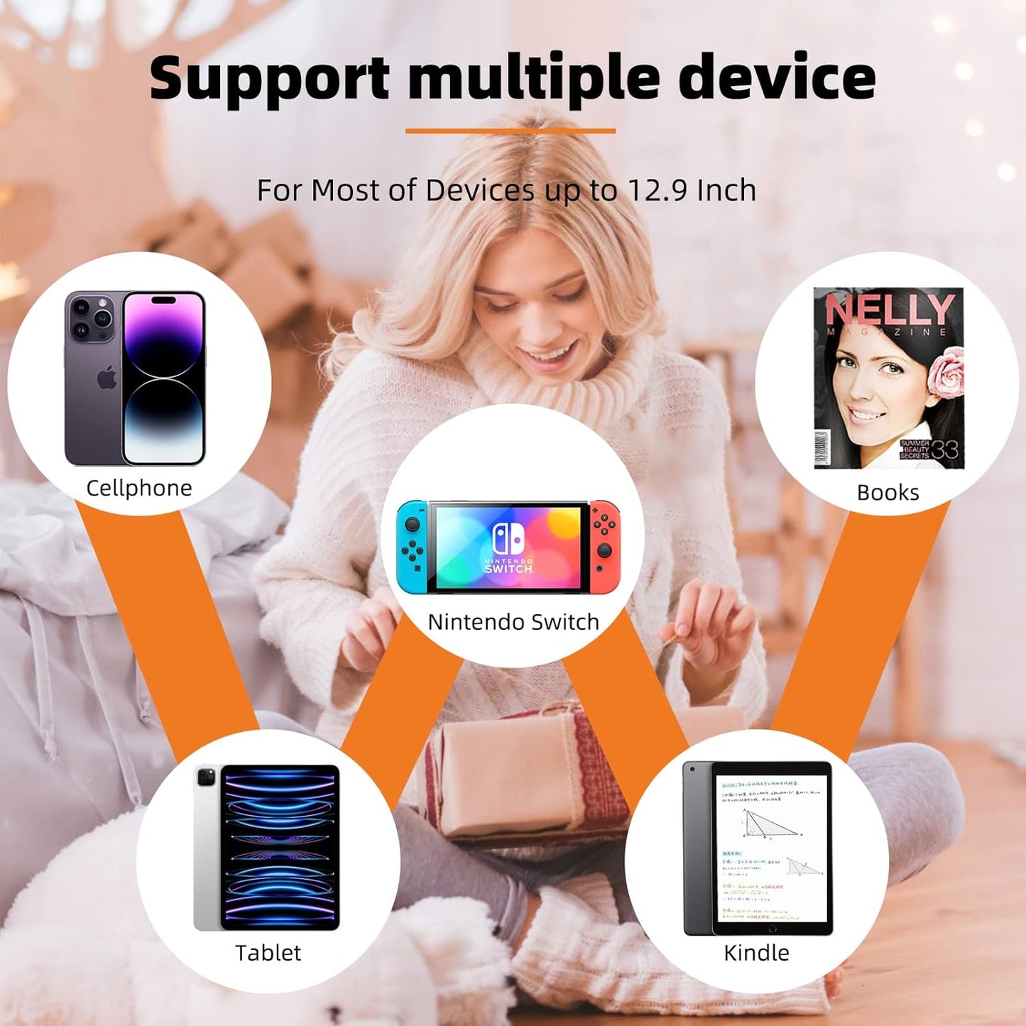 Tablet Stand,Tablet Pillow Stand, Multi-Angle iPad Tablet Reading Stand Pillow Holder for iPad, Tablet, Smartphone, Magazines, Books (Grey)