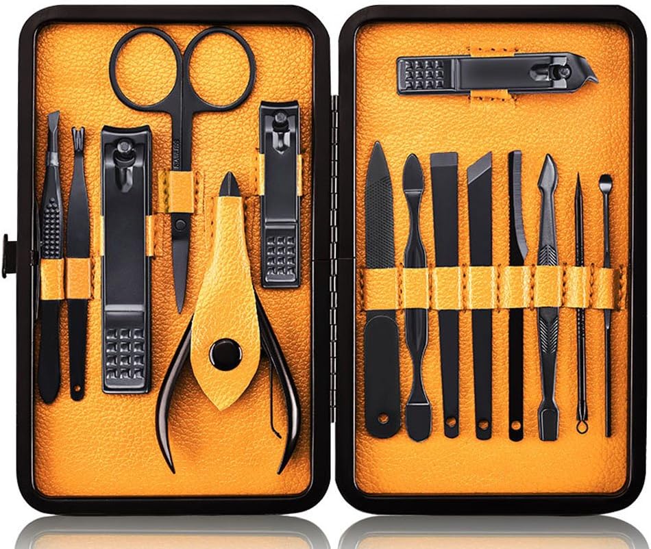 Keiby Citom Professional Stainless Steel Nail Clipper Travel & Grooming Kit Nail Tools Manicure & Pedicure Set of 18pcs with Luxurious Case (Black)