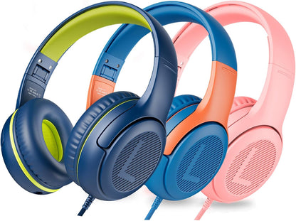 awatrue Kids Headphones with Microphone, Wired Headphones for Kids 85/94dB Safe Volume Limit, Over Ear Headsets, Boys Girls Childrens Headphones for School/Travel/Fire Tablet/BlueOrange