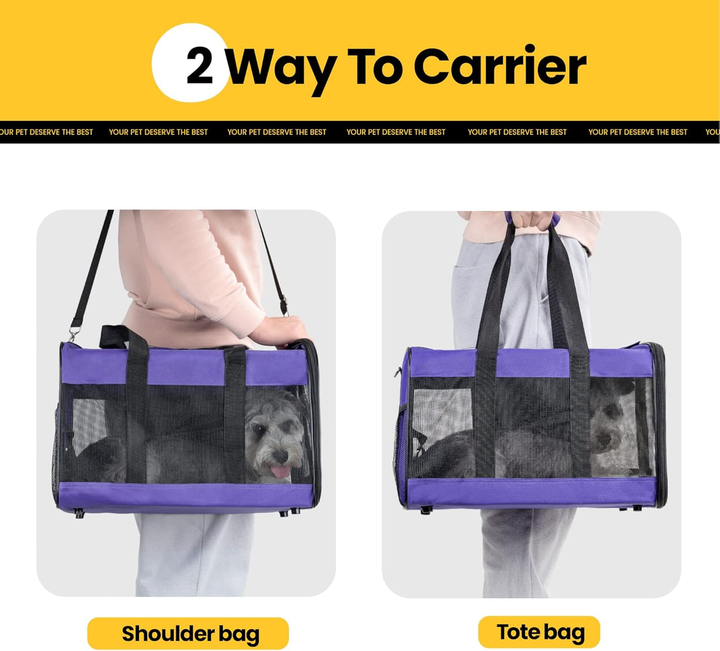 Conlun Cat Carrier Airline Approved, Soft-Sided Dog Carrier with Inner Safety Leash, Pet Transport Carrier for Small-Medium Cats Puppies up to 15 Lbs, Collapsible Travel Kitten Carrier Bag -Black M