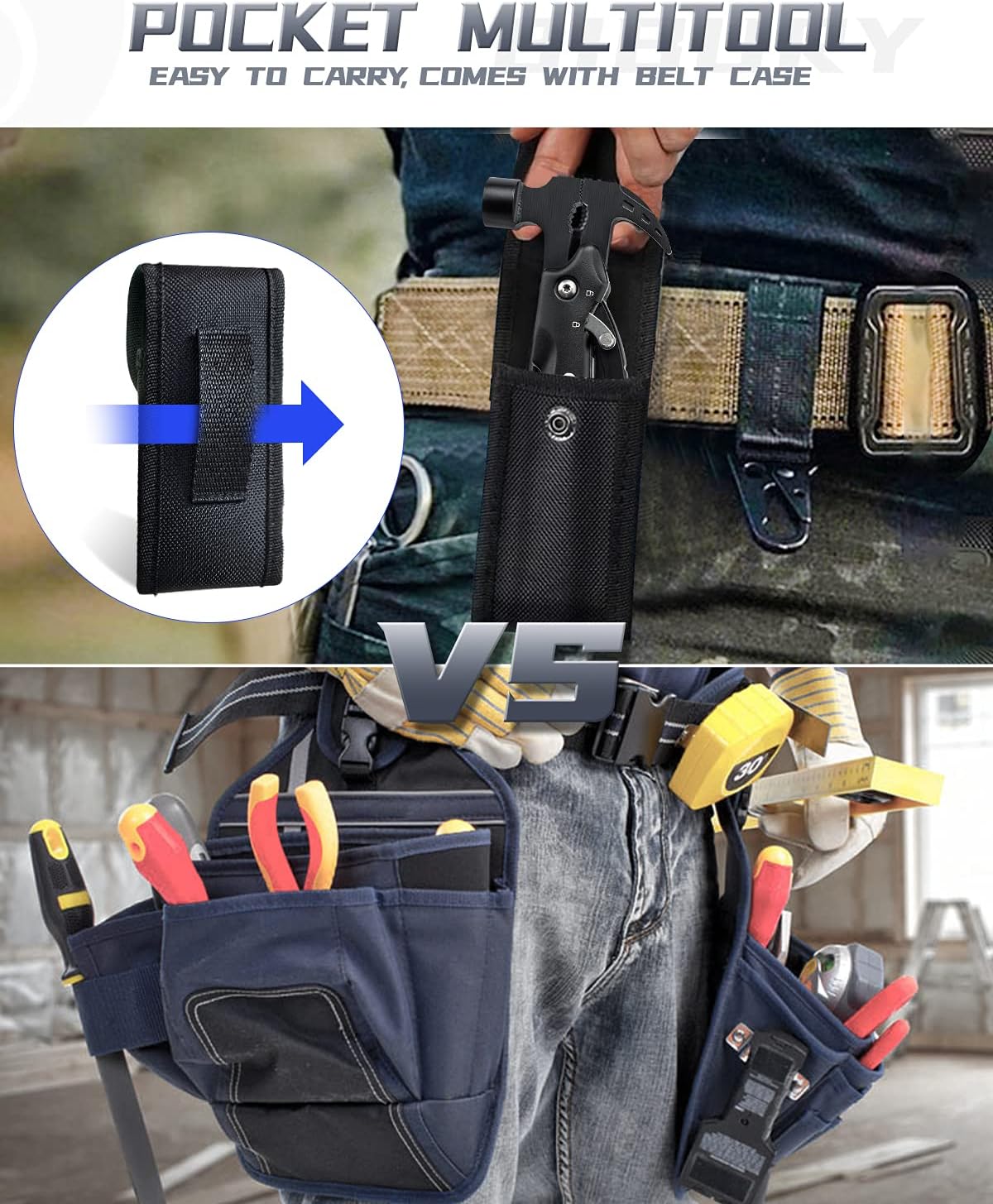 BIBURY 12-in-1 Hammer Multitool Survival Gear – Stainless Steel Camping & Outdoor Multi Tool with Safety Lock and Nylon Pouch - PuriLite