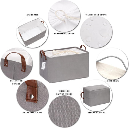 Hinwo 6-Pack Small Canvas Fabric Storage Baskets Set with Handles, Open Storage Bins, Cube Storage Organizer, Shelf Organizer Bins for Closet, 7.9L, 12 x 8 x 5 Inches, Grey Stripe