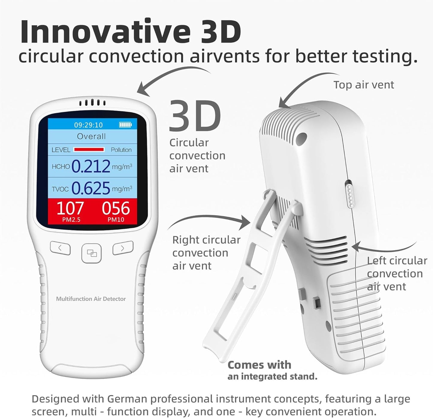 Air Quality Tester, 8 in 1 Air Quality Monitor Indoor，Formaldehyde Detector, voc Meter, Detect Indoor HCHO,TVOC,AQI,PM2.5,PM10,PM1.0,Temperature and Humidity Tester (Black)