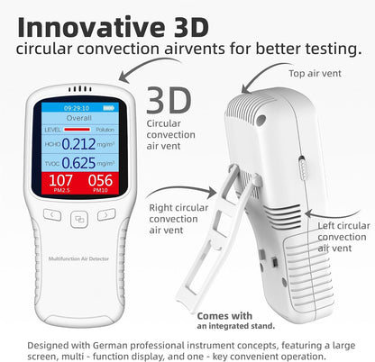 Air Quality Tester, 8 in 1 Air Quality Monitor Indoor，Formaldehyde Detector, voc Meter, Detect Indoor HCHO,TVOC,AQI,PM2.5,PM10,PM1.0,Temperature and Humidity Tester (Black)