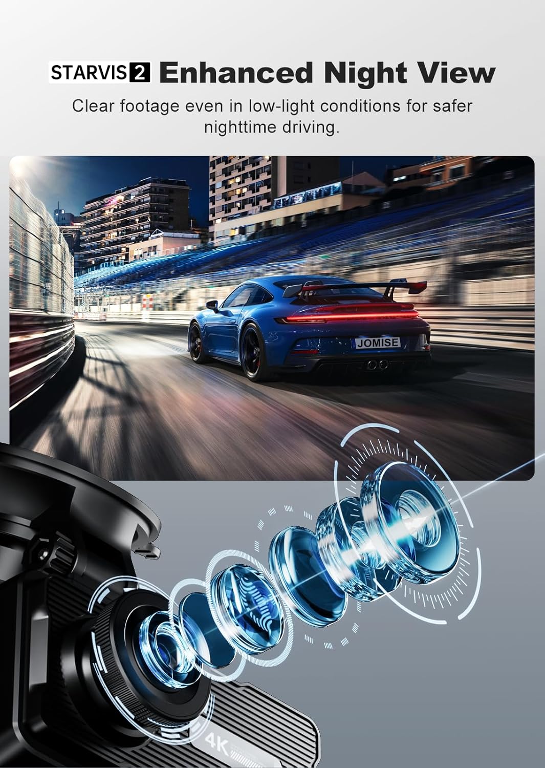 JOMISE Dash Cam Front and Rear, 4K Dashcam with 64GB Card, 3'' IPS Display Dual Car Camera with GPS 5GHz Wi-Fi, 24/7 Parking Mode, G-Sensor, Night Vision, 170° Wide Angle, Loop Recording, App Control