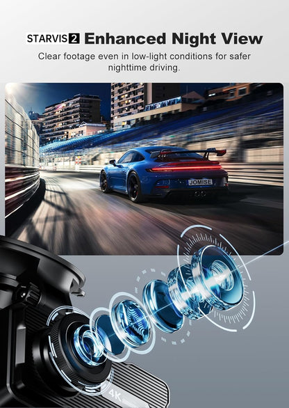 JOMISE Dash Cam Front and Rear, 4K Dashcam with 64GB Card, 3'' IPS Display Dual Car Camera with GPS 5GHz Wi-Fi, 24/7 Parking Mode, G-Sensor, Night Vision, 170° Wide Angle, Loop Recording, App Control