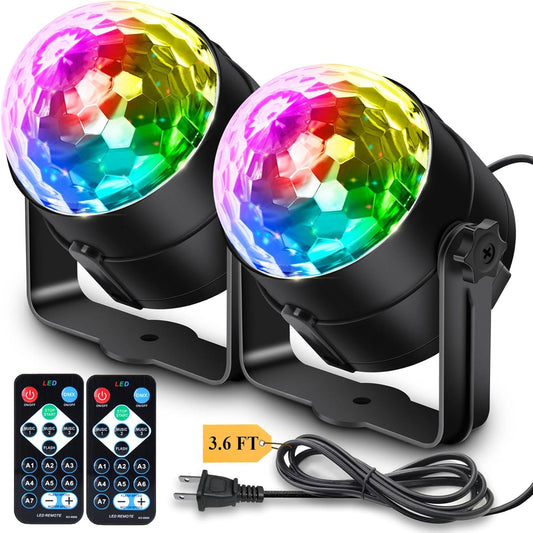 Apeocose [2-Pack] Disco Ball Party Lights Sound Activated Remote Control, 12 Modes DJ Strobe Stage Light for Halloween Decorations Birthday Christmas Home Room Decor Dance Bachelorette Party Supplies