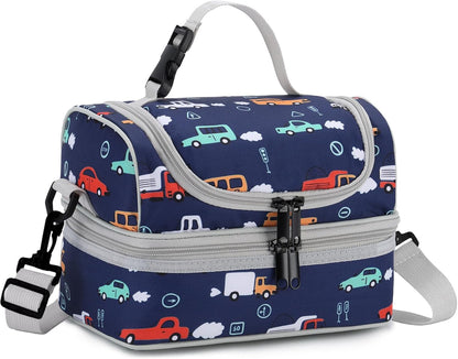 VASCHY Lunch Box Bag Men, Insulated Two Compartments Bento Cooler Bags for Adults/Women/Kids for School,Daycare,Kindergarten,Picnic Black