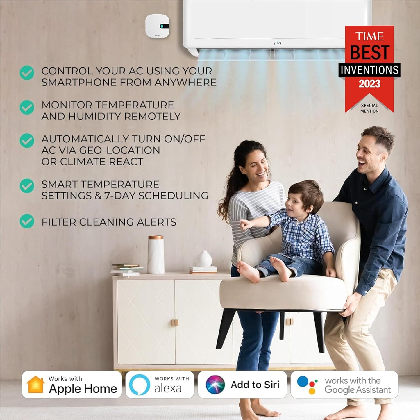 Sensibo Air PRO - Air Conditioner Smart Controller & Air Quality Sensor. Smart Thermostat for Mini Split, Window, Portable AC. Temp & Humidity Sensors. Google, Alexa, Siri & Apple HomeKit Compatible