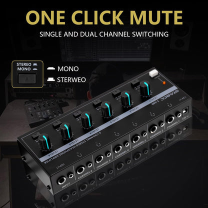 Headphone Amplifier 6 Channel, Stereo Headphone Amp with 3.5mm&6.35mm Input and Output, Metal Portable Studio Headphone Amp Splitter, Headphone Mixer with Mono and Stereo for Recording Studios