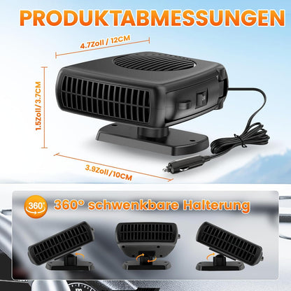 Blytra 200W 12V Portable Car Heater for Winter, Dual Heating and Cooling Auto Fan, Rapid Windshield Defroster and Defogger with 360° Rotatable Airflow, Compact Design for Vehicle Comfort,1