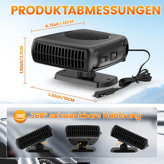 Blytra 200W 12V Portable Car Heater for Winter, Dual Heating and Cooling Auto Fan, Rapid Windshield Defroster and Defogger with 360° Rotatable Airflow, Compact Design for Vehicle Comfort,1